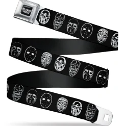 HOLLYWOOD UNDEAD Text Logo Full Color Black/White Seatbelt Belt - Hollywood Undead Mask Icons Scattered Black/White Webbing