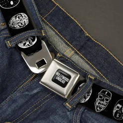 HOLLYWOOD UNDEAD Text Logo Full Color Black/White Seatbelt Belt - Hollywood Undead Mask Icons Scattered Black/White Webbing