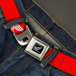 Honda Motorcycle Black Silver Seatbelt Belt - HONDA Motorcycle Logo Red/White Webbing