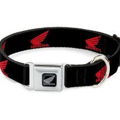 Honda Motorcycle Black Silver Seatbelt Buckle Collar - HONDA Motorcycle Logo Black/Red