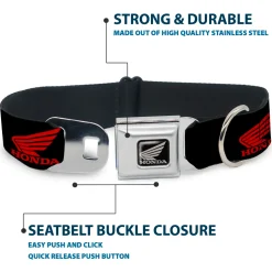 Honda Motorcycle Black Silver Seatbelt Buckle Collar - HONDA Motorcycle Logo Black/Red