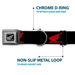 Honda Motorcycle Black Silver Seatbelt Buckle Collar - HONDA Motorcycle Logo Black/Red