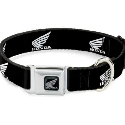 Honda Motorcycle Black Silver Seatbelt Buckle Collar - HONDA Motorcycle Logo Black/White