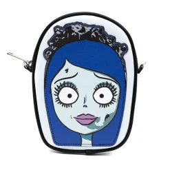 Horror Movies Vegan Leather Cross Body Bag, Emily the Corpse Bride Face Applique Pale Blue