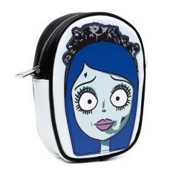 Horror Movies Vegan Leather Cross Body Bag, Emily the Corpse Bride Face Applique Pale Blue