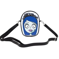 Horror Movies Vegan Leather Cross Body Bag, Emily the Corpse Bride Face Applique Pale Blue