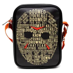 Horror Movies Vegan Leather Cross Body Backpack for Men and Women with Adjustable Strap, Friday the 13th Jason Hockey Mask Quotes Typography Black