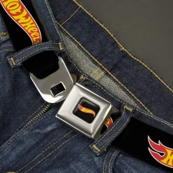 HOT WHEELS Classic Flame Logo Full Color Black/Red/Yellow Seatbelt Belt - HOT WHEELS Classic Flame Logo Black/Red/Yellow Webbing