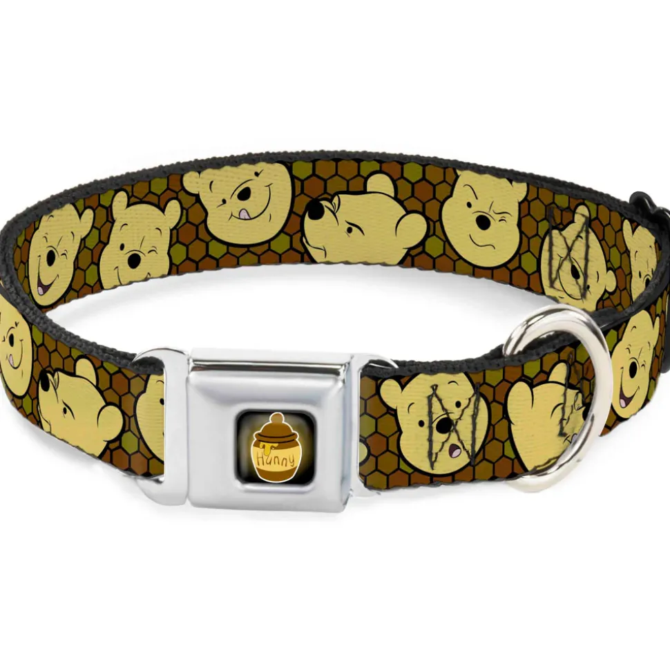 HUNNY Pot Full Color Black/Browns Seatbelt Buckle Collar - Winnie the Pooh Expressions/Honeycomb Black/Browns