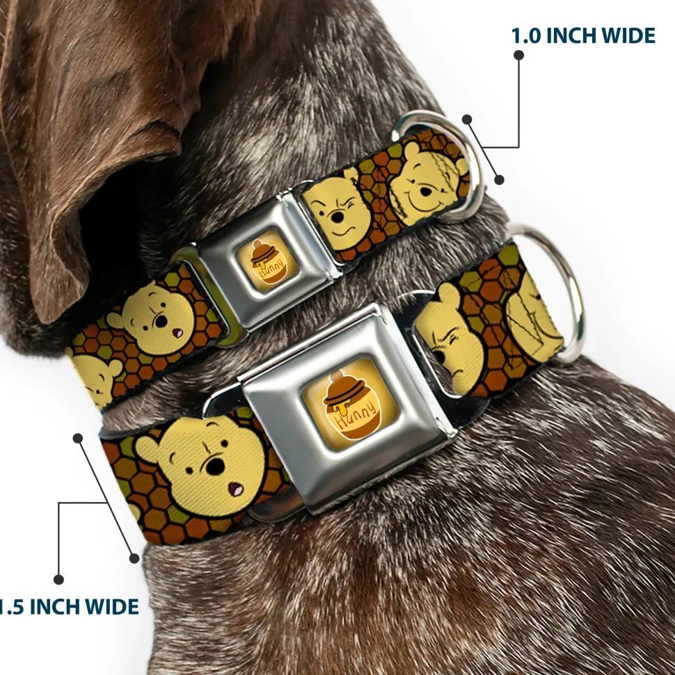 HUNNY Pot Full Color Black/Browns Seatbelt Buckle Collar - Winnie the Pooh Expressions/Honeycomb Black/Browns