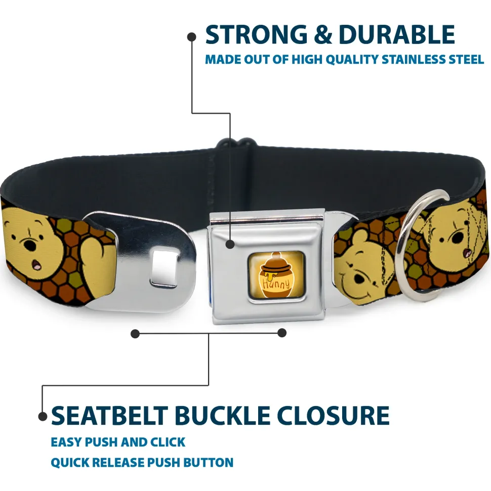 HUNNY Pot Full Color Black/Browns Seatbelt Buckle Collar - Winnie the Pooh Expressions/Honeycomb Black/Browns