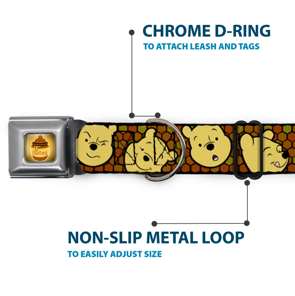 HUNNY Pot Full Color Black/Browns Seatbelt Buckle Collar - Winnie the Pooh Expressions/Honeycomb Black/Browns