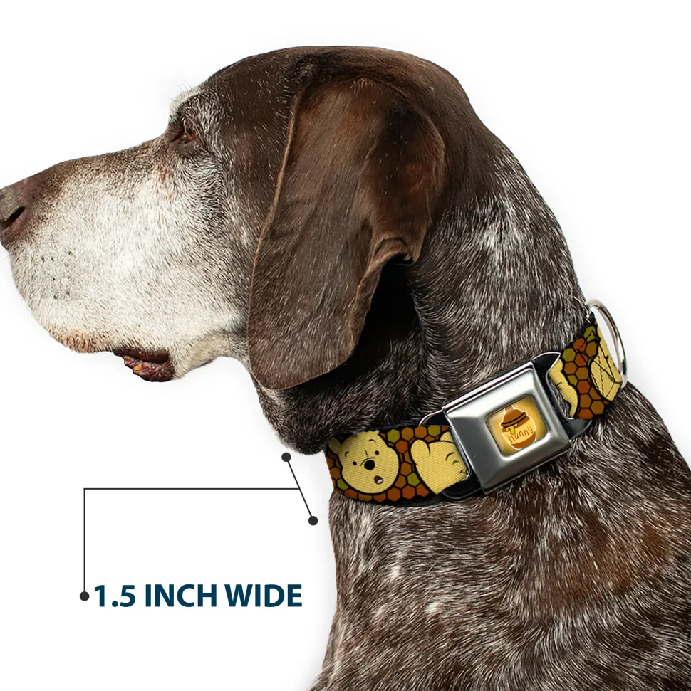 HUNNY Pot Full Color Black/Browns Seatbelt Buckle Collar - Winnie the Pooh Expressions/Honeycomb Black/Browns