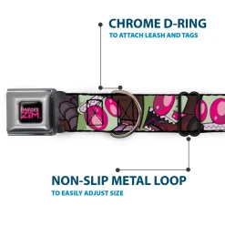 INVADER ZIM Title Logo Full Color Pink/Green Seatbelt Buckle Collar - Invader Zim Close-Up Poses Reds