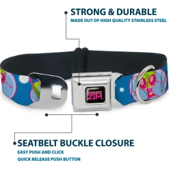 INVADER ZIM Title Logo Full Color Pink/Green Seatbelt Buckle Collar - Invader Zim and GIR Poses and Planets Blue/White