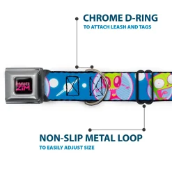 INVADER ZIM Title Logo Full Color Pink/Green Seatbelt Buckle Collar - Invader Zim and GIR Poses and Planets Blue/White