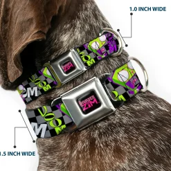 INVADER ZIM Title Logo Full Color Pink/Green Seatbelt Buckle Collar - Invader Zim GIR DOOM Pose Checker Black/Gray