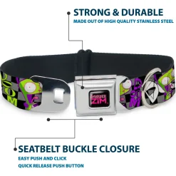 INVADER ZIM Title Logo Full Color Pink/Green Seatbelt Buckle Collar - Invader Zim GIR DOOM Pose Checker Black/Gray