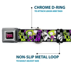 INVADER ZIM Title Logo Full Color Pink/Green Seatbelt Buckle Collar - Invader Zim GIR DOOM Pose Checker Black/Gray