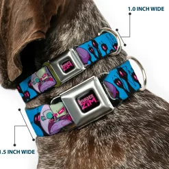 INVADER ZIM Title Logo Full Color Pink/Green Seatbelt Buckle Collar - Invader Zim GIR and Piggy Rule the World Poses Blue