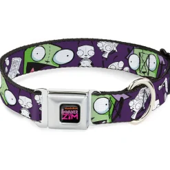 INVADER ZIM Title Logo Full Color Pink/Green Seatbelt Buckle Collar - Invader Zim GIR Poses and Sketch Purple