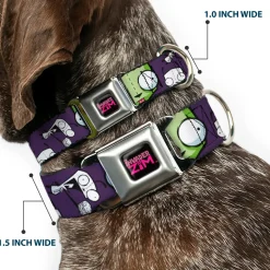 INVADER ZIM Title Logo Full Color Pink/Green Seatbelt Buckle Collar - Invader Zim GIR Poses and Sketch Purple