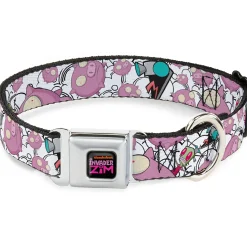 INVADER ZIM Title Logo Full Color Pink/Green Seatbelt Buckle Collar - Invader Zim GIR and Piggy Doddles White/Black