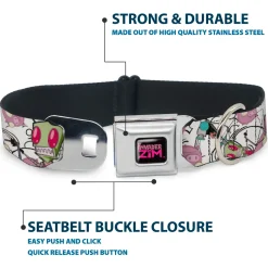 INVADER ZIM Title Logo Full Color Pink/Green Seatbelt Buckle Collar - Invader Zim GIR and Piggy Doddles White/Black