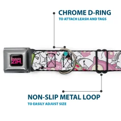 INVADER ZIM Title Logo Full Color Pink/Green Seatbelt Buckle Collar - Invader Zim GIR and Piggy Doddles White/Black