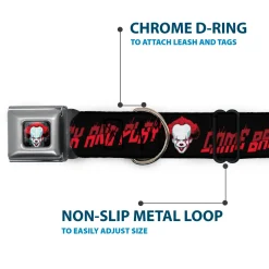 It Chapter Two Pennywise Face Full Color Black/Reds/Blues Seatbelt Buckle Collar - It Chapter Two Pennywise Face COME BACK AND PLAY Black/Reds
