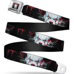 It Chapter Two Pennywise Face Full Color Black/Reds/Blues Seatbelt Belt - IT CHAPTER TWO Pennywise Face CLOSE-UP Black/Red/Blues Webbing