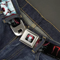 It Chapter Two Pennywise Face Full Color Black/Reds/Blues Seatbelt Belt - IT CHAPTER TWO Pennywise Face CLOSE-UP Black/Red/Blues Webbing