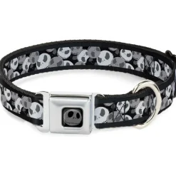 Jack Expression5 Black Silver Seatbelt Buckle Collar - Nightmare Before Christmas Jack Expression Stacked Black/Grays