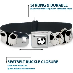 Jack Expression2 Full Color Seatbelt Buckle Collar - Nightmare Before Christmas 7-Jack Expressions CLOSE-UP Black/White