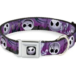 Jack Expression6 Full Color Seatbelt Buckle Collar - Jack Expressions/Ghosts in Cemetery Purples/Grays/White