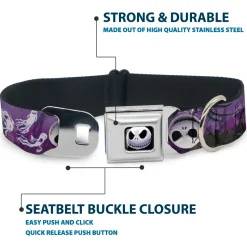 Jack Expression6 Full Color Seatbelt Buckle Collar - Jack Expressions/Ghosts in Cemetery Purples/Grays/White