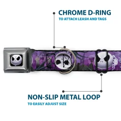 Jack Expression6 Full Color Seatbelt Buckle Collar - Jack Expressions/Ghosts in Cemetery Purples/Grays/White