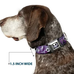 Jack Expression6 Full Color Seatbelt Buckle Collar - Jack Expressions/Ghosts in Cemetery Purples/Grays/White