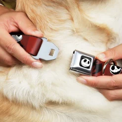 Jack Expression5 Full Color Seatbelt Buckle Collar - Nightmare Before Christmas Jack Poses/Bats Red Stripe