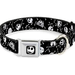 Jack Expressions/Bones Scattered Full Color Black/White Seatbelt Buckle Collar - Jack Expressions/Bones Scattered Black/White