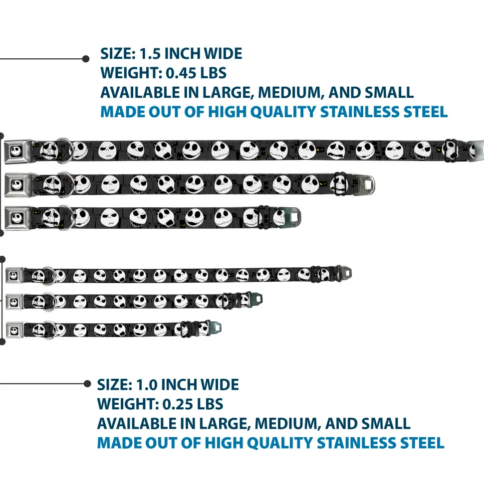 Jack Smile Full Color Seatbelt Buckle Collar - Nightmare Before Christmas Jack Expressions Gray