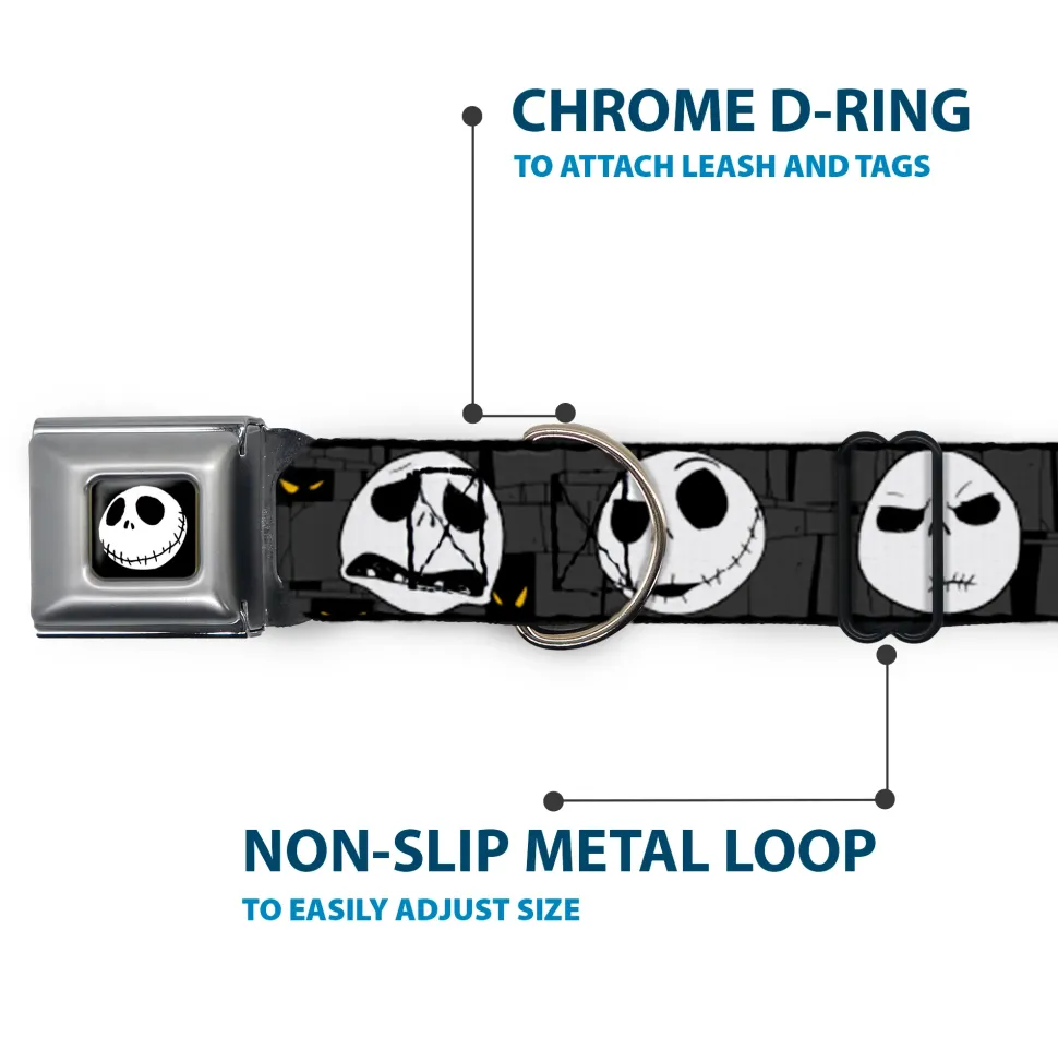 Jack Smile Full Color Seatbelt Buckle Collar - Nightmare Before Christmas Jack Expressions Gray