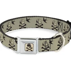 Jack Sparrow's Flag Skull Icon Gray Charcoal Seatbelt Buckle Collar - Jack Sparrow's Flag Icons Grays