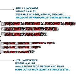 Jason Mask CLOSE-UP Full Color Black/White/Red Seatbelt Buckle Collar - FRIDAY THE 13th/Jason Mask4/Axe Blood Splatter Black/Red/White