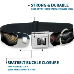 JL 2017 Badge Full Color Black/Grays Seatbelt Buckle Collar - Justice League 2017 6-Superhero Icons Black