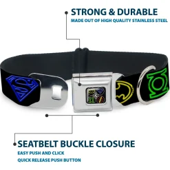 JL Electric Logos Full Color Black/Multi Neon Seatbelt Buckle Collar - Justice League Electric Logos Black/Multi Neon