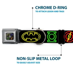 JL Electric Logos Full Color Black/Multi Neon Seatbelt Buckle Collar - Justice League Electric Logos Black/Multi Neon