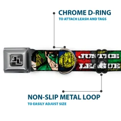 JL Logo Full Color Grays Black White Seatbelt Buckle Collar - JUSTICE LEAGUE Logo/4-Superhero Panels Pop Art
