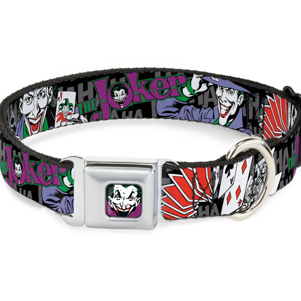 Joker Face Full Color Seatbelt Buckle Collar - The Joker Pose/Cards/HAHAHAHA Black/Gray