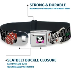 Joker Face Full Color Seatbelt Buckle Collar - The Joker Pose/Cards/HAHAHAHA Black/Gray